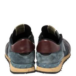 Pre Owned Valentino Black Suede Leather And Mesh Rockrunner Low Top Sneakers Size 43