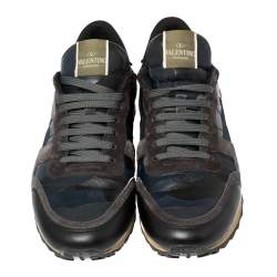 Pre Owned Valentino Black Suede Leather And Mesh Rockrunner Low Top Sneakers Size 43