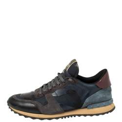 Pre Owned Valentino Black Suede Leather And Mesh Rockrunner Low Top Sneakers Size 43