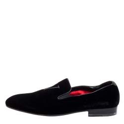 Pre Owned Valentino Black Velvet V Logo loafers Size 44