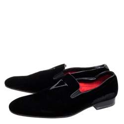 Pre Owned Valentino Black Velvet V Logo loafers Size 44