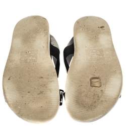 Valentino Black/White Leather And Nylon Logo Print Cross Strap Sandals Size 40