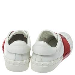 مملوكة مسبقًا Valentino Red/White Leather Elastic Band Sneakers Size 43