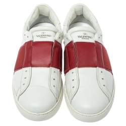 مملوكة مسبقًا Valentino Red/White Leather Elastic Band Sneakers Size 43