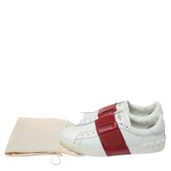 مملوكة مسبقًا Valentino Red/White Leather Elastic Band Sneakers Size 43