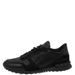 Pre Owned Valentino Black Leather And Suede RockRunner Low Top Sneakers Size 42