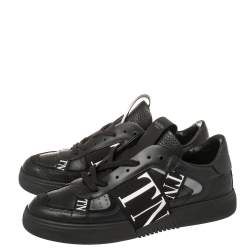 Valentino Black/White Leather And Nylon Fabric VLTN Low Top Sneakers Size 43