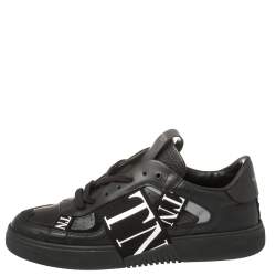 Valentino Black/White Leather And Nylon Fabric VLTN Low Top Sneakers Size 43