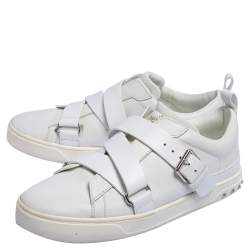 Pre Owned Valentino White Leather Criss Cross Slip On Sneakers Size 42.5