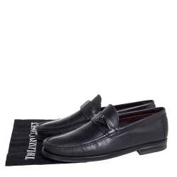 Valentino Black Leather V Logo Slip On Loafers Size 41