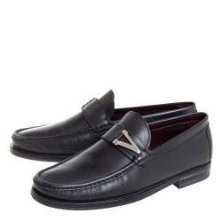 Valentino Black Leather V Logo Slip On Loafers Size 41