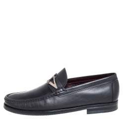 Valentino Black Leather V Logo Slip On Loafers Size 41