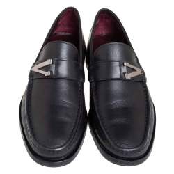 Valentino Black Leather V Logo Slip On Loafers Size 41