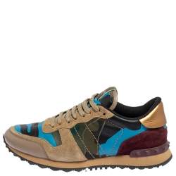 Pre Owned حذاء رياضي فالنتينو روكرونر جلد وسويدي متعدد الألوان كاموفلاغ مقاس 40