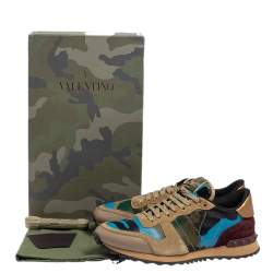 Pre Owned حذاء رياضي فالنتينو روكرونر جلد وسويدي متعدد الألوان كاموفلاغ مقاس 40