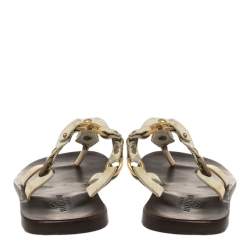 Pre Owned Valentino Cream Leather V Logo Flat Thong Sandals Size 41
