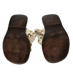 Pre Owned Valentino Cream Leather V Logo Flat Thong Sandals Size 41