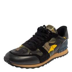 مملوكة مسبقًا Valentino Multicolor Suede And Leather Rockrunner Camouflage Sneakers Size 46