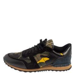 مملوكة مسبقًا Valentino Multicolor Suede And Leather Rockrunner Camouflage Sneakers Size 46