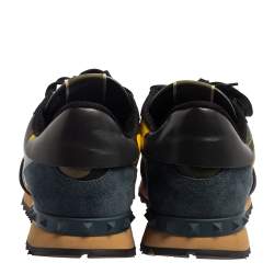 مملوكة مسبقًا Valentino Multicolor Suede And Leather Rockrunner Camouflage Sneakers Size 46