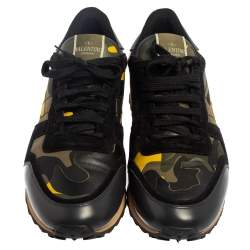 مملو كة مسبقًا Valentino Multicolor Suede And Leather Rockrunner Camouflage Sneakers Size 46