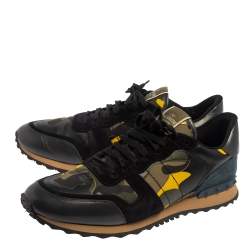 مملوكة مسبقًا Valentino Multicolor Suede And Leather Rockrunner Camouflage Sneakers Size 46