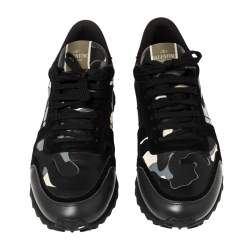 Pre Owned Valentino Multicolor Camouflage Print Suede And Leather Rockrunner Sneakers Size 45