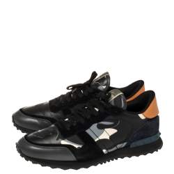 Pre Owned Valentino Multicolor Camouflage Print Suede And Leather Rockrunner Sneakers Size 45