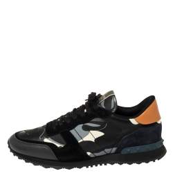 Pre Owned Valentino Multicolor Camouflage Print Suede And Leather Rockrunner Sneakers Size 45