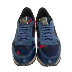 مملوكة مسبقًا Valentino Multicolor Suede,Canvas and Leather Rockrunner Camouflage Sneakers Size 46