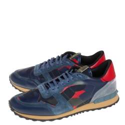 مملوكة مسبقًا Valentino Multicolor Suede,Canvas and Leather Rockrunner Camouflage Sneakers Size 46