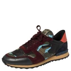 مملوكة مسبقًا Valentino Multicolor Camouflage Canvas, Suede, and Leather Rockrunner Low Top Sneakers Size 46