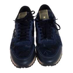 Pre Owned Valentino Multicolor Suede and Leather Rockrunner Star Low Top Sneakers Size 44