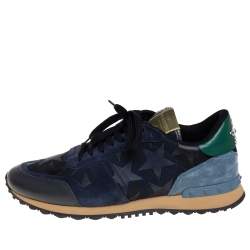 Pre Owned Valentino Multicolor Suede and Leather Rockrunner Star Low Top Sneakers Size 44