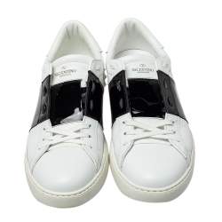 Pre Owned حذاء رياضي فالنتينو روكستد جلد أبيض وأسود منخفض من أعلى مقاس 45