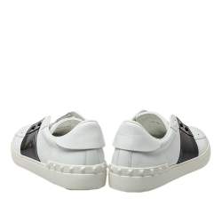 Pre Owned حذاء رياضي فالنتينو روكستد جل د أبيض وأسود منخفض من أعلى مقاس 45