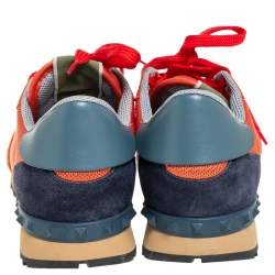 Pre Owned حذاء رياضي فالنتينو روك رانر شبكة وجلد برتقالي/أزرق مقاس 41