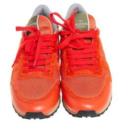 Pre Owned حذاء رياضي فالنتينو روك را نر شبكة وجلد برتقالي/أزرق مقاس 41