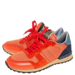 Pre Owned حذاء رياضي فالنتينو روك رانر شبكة وجلد برتقالي/أزرق مقاس 41