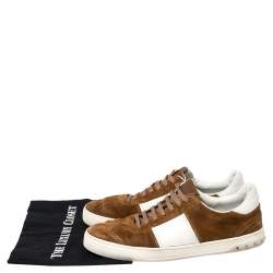 Pre Owned Valentino Brown/White Suede and Leather Flycrew Slip On Sneakers Size 45