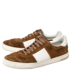 Pre Owned Valentino Brown/White Suede and Leather Flycrew Slip On Sneakers Size 45