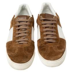 Pre Owned Valentino Brown/White Suede and Leather Flycrew Slip On Sneakers Size 45