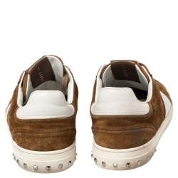 Pre Owned Valentino Brown/White Suede and Leather Flycrew Slip On Sneakers Size 45