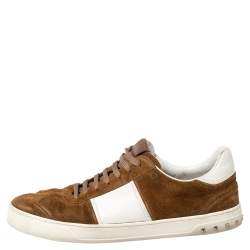 Pre Owned Valentino Brown/White Suede and Leather Flycrew Slip On Sneakers Size 45