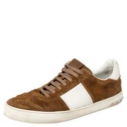 Pre Owned Valentino Brown/White Suede and Leather Flycrew Slip On Sneakers Size 45