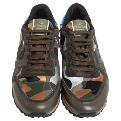Pre Owned Valentino Multicolor Camouflage Print Canvas And Leather Rockstud Low Top Sneakers Size 41