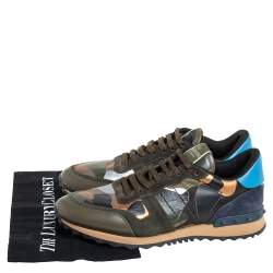 Pre Owned Valentino Multicolor Camouflage Print Canvas And Leather Rockstud Low Top Sneakers Size 41