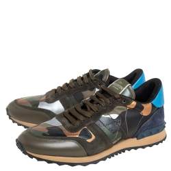 Pre Owned Valentino Multicolor Camouflage Print Canvas And Leather Rockstud Low Top Sneakers Size 41