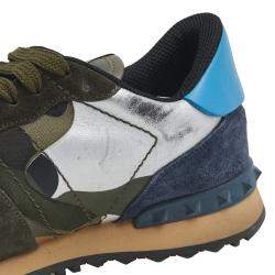 Pre Owned Valentino Multicolor Camouflage Print Canvas And Leather Rockstud Low Top Sneakers Size 41