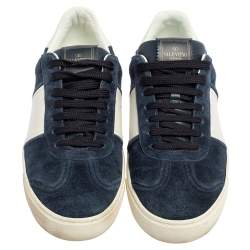 Pre Owned Valentino Blue/White Suede And Leather Flycrew Lace Up Sneakers Size 42